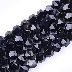 Chapelets de perles d'agate naturelle, teinte, facette, étoiles coupées perles rondes, noir, 12x10x10mm, Trou: 1mm, Environ 31~32 pcs/chapelet, 14.9 pouce