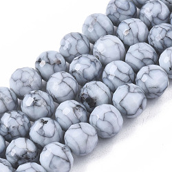 Mèches de perles de verre craquelé peintes au four opaque, ronde, facette, bleu acier clair, 8x7.5mm, Trou: 0.8mm, Environ 60 pcs/chapelet, 17.32~17.72 pouce (44~45 cm)