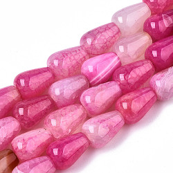 Fili di perline agata crepato naturale, tinti e riscaldato, lacrima, rosa caldo, 14x10mm, Foro: 1 mm, circa 28pcs/filo, 15.35 pollice (39 cm)