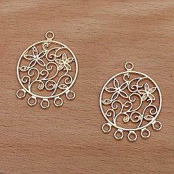 Alloy Chandelier Link Component, Flat Round with Flower of Life, Light Gold, 35x26mm