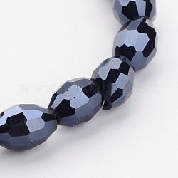Electroplate Glass Beads Strands, Faceted Oval, Black, 7.5x6mm, Hole: 1mm, about 70pcs/strand, 20.67inch(52.5cm)