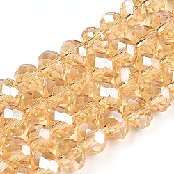 Chapelets de perles en verre électroplaqué, perle plaquée lustre, facette, rondelle, Pérou, 3.5x3mm, Trou: 0.4mm, Environ 123~127 pcs/chapelet, 13.7~14.1 pouce (35~36 cm)