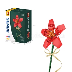 Капок цветы в горшках строительные блоки, с лентой, DIY искусственный букет строительный кирпич игрушка для детей, красные, 120x90x58 мм