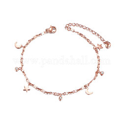 Shegrace superbe bracelet de cheville en acier titane, avec la lune et étoiles, or rose, 200mm