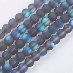 Synthetische Mondstein Perlen Stränge, holographische Perlen, matt, gefärbt, Runde, 8 mm, Bohrung: 1 mm, ca. 49 Stk. / Strang, 15.15 Zoll