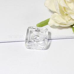 手作りのランプワークの香水瓶のペンダント  スクエア＆ハート  透明  20x20mm