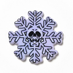 Christmas Printed Acrylic Pendants, with Skull Pattern Charm, Snowflake Pattern, 36x36x2.5mm, Hole: 1.8mm