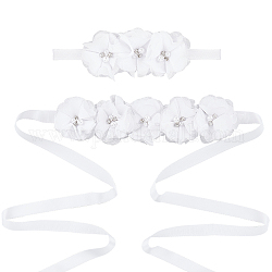 Cinturones de cintura y cintas para la cabeza de poliéster con perla de imitación, conjunto de joyas con rhinestone de aleación para bodas, blanco, 5-1/8~72 pulgada (13~183 cm), 2 PC / sistema