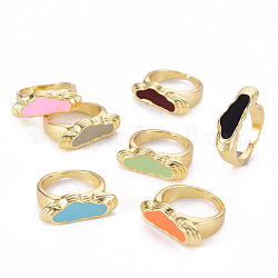 Alloy Enamel Wide Band Rings, Cadmium Free & Lead Free, Light Gold, Cloud, Mixed Color, US Size 7 1/2(17.7mm)