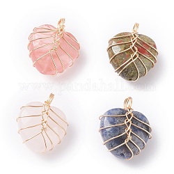 Natural & Synthetic Faceted Gemstone Pendants, with Real 18K Gold Copper Wire Wrapped, Heart, 18.5x16x11mm, Hole: 4mm