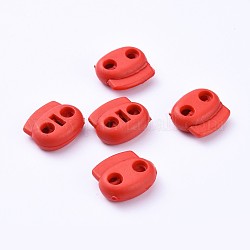 Plastic Spring Cord Locks, 2 Hole Drawstring Toggle Spring Clasp, Red, 17.5x19.5x7.5mm, Hole: 4.5mm