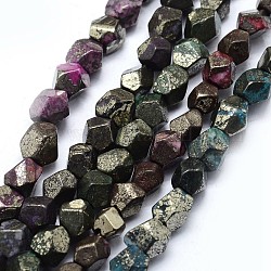 Dyed Natural Pyrite Beads Strands, Star Cut Round Beads, Faceted, Mixed Color, 7~8x6~8mm, Hole: 1mm, about 50~54pcs/strand, 15.5 inch(39.5cm)