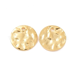 Ion Plating(IP) 304 Stainless Steel Charms, Textured, Flat Round Charms, Golden, 10x1mm, Hole: 1.2mm