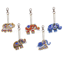 Kits de porte-clés de peinture de diamant d'éléphant de bricolage, avec des strass de résine, stylo, mousquetons, chaîne, plaque de plateau et pâte à modeler, colorées, 4.85x7.3x0.2 cm