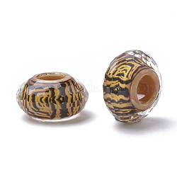 Harz perlen, Großloch perlen, facettiert, Unterlegscheibe mit Muster, dunkel Goldrute, 13.5~14x7.5~8 mm, Bohrung: 5.5 mm
