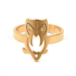 Ion Plating(IP) 201 Stainless Steel Owl Finger Ring for Women, Golden, US Size 6 1/2(16.9mm)