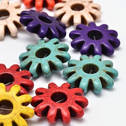 Цветок нитей бисера синтетический бирюзовый, окрашенные, разноцветные, 29x8 мм, отверстие : 1 мм, Около 157 шт / 1000 г