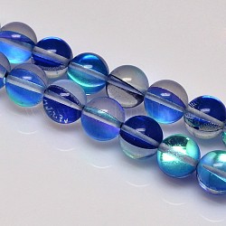 Abalorios de piedra de luna sintéticas, Cuentas holográficas, teñido, redondo, azul, 6mm, agujero: 1 mm, 15.5 pulgada
