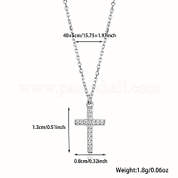 Cruz chapada en rodio 925 collares con colgante de circonita cúbica transparente micro pavé de plata de ley, Platino, 15.75 pulgada (40 cm), colgante: 13x8 mm
