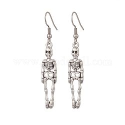 Pendientes colgantes de aleación de estilo tibetano esqueleto, 304 joyería de acero inoxidable para mujer., plata antigua y el color de acero inoxidable, 56mm, pin: 0.8 mm