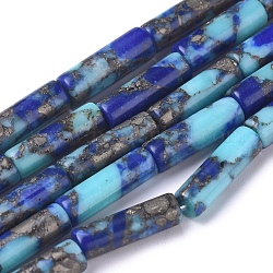 Brins de perles turquoise et lapis-lazuli en or synthétique assemblés, colonne, 13x4mm, Trou: 0.7mm, environ 31 pcs / brin, 15.75 pouce (40 cm)