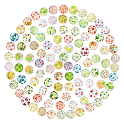 Pandahall elite 100pcs cabujones de vidrio, patrón de frutas, medio redondo / cúpula, color mezclado, 12mm