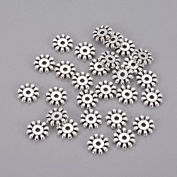 Perline distanziatrici a forma di fiocco di neve in stile tibetano,  piombo e cadmio libero, argento antico, circa10 mm di diametro, 2 mm di spessore, Foro: 1.5 mm