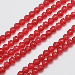 Chapelets de perles en jade de malaisie naturelle et teinte, imitation agate rouge, ronde, rouge, 4mm, Trou: 0.8mm, Environ 92 pcs/chapelet, 15 pouce