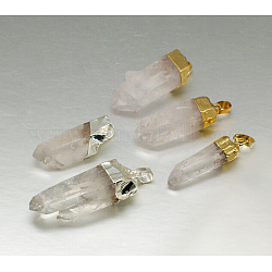 Mixed Natural Raw Rough Gemstone Crystal Pendants, with Brass Findings, Irregular Nuggets, 26~58x8~20x12~15mm, Hole: 7x4mm