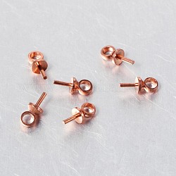 Brass Cup Pearl Peg Bails Pin Pendants, For Half Drilled Beads, Rose Gold, 6x3mm, Hole: 1.6mm, Pin: 0.7mm