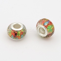 Faceted Resin European Beads, Large Hole Rondelle Beads, with Silver Tone Brass Cores, Colorful, 14x9mm, Hole: 5mm