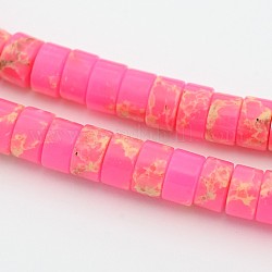 Synthetic Imperial Jasper Beads Strands, Dyed, Heishi Beads, Flat Round/Disc, Hot Pink, 8x3mm, Hole: 1mm, about 131pcs/strand, 15.5 inch