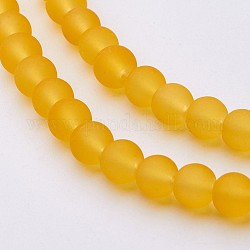 Chapelets de perles en verre transparent, mat, ronde, verge d'or, 6mm, Trou: 1.3~1.6mm, Environ 140 pcs/chapelet, 31.4 pouce