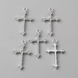 Colgantes de aleación con temas religiosos, con rhinestone de cristal, charms cruz, Platino, 31x19x3mm, agujero: 2.1 mm