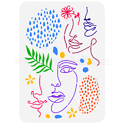 FINGERINSPIRE Face Line Stencil 11.7x8.3 inch Modern Abstract Lines Painting Stencil Flowers Leaves Water Drops Craft Stencil Beauty Women Face Stencil for Wall, Canvas Bag, Photo Album, Paper