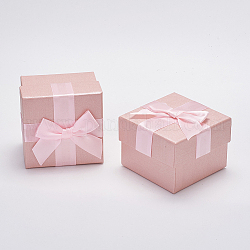 Karton Schmuckschatullen, mit Satinband Bowknot, Viereck, rosa, 7.5x7.5x5.7 cm
