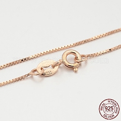 925 стерлингового серебра цепи коробки ожерелья, с застежками пружинного кольца, тонкая цепь, розовое золото , 18 дюйм, 0.6 мм