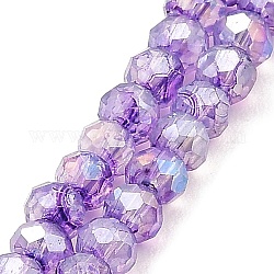 Fili di perle di vetro imitazione giada verniciati a spruzzo, ab colore placcato, sfaccettato, tondo, viola medio, 4x3.5mm, Foro: 1 mm, circa 135pcs/filo, 18.90'' (48 cm)