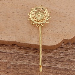 Eisen Haar Haarklammer Zubehör, mit Messing Filigrane Blume Cabochon Lünette Fassungen, golden, Blume: 20 mm