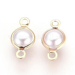 Connecteurs en plastique ABS imitation perles, avec les accessoires en laiton, or, blanc, 13x7x4mm, Trou: 1mm