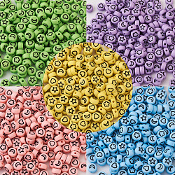 Abalorios acrílicos opacos, con esmalte, plano redondo con corazón y estrella y luna y flor, color mezclado, 7x4mm, agujero: 1.5 mm, 5 colores, 200 piezas / color, 1000 PC / sistema