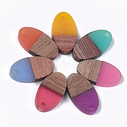 Resin & Walnut Wood Pendants, Oval, Mixed Color, 20x11x3.5mm, Hole: 1.8mm