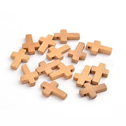 Ciondoli in legno, Pendenti croce,  piombo libero, cammello, 22x14x4mm, Foro: 1.8~2 mm