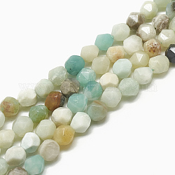 Natural Flower Amazonite Beads Strands, Faceted, Round, 7.5~8x7~8x7~8mm, Hole: 1mm, about 45~46pcs/strand, 14.2~14.6 inch