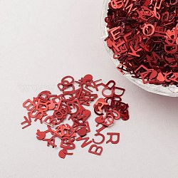 Ornement accessoires plastique paillette / paillettes perles, alphabet, rouge indien, 5.5x5.5~6x0.1mm