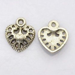Tibetan Style Alloy Charms, Heart, Antique Silver, Lead Free & Cadmium Free, 14x12x3mm, Hole: 1.5mm