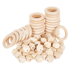 Граненый самородок натуральные деревянные бусины, с необработанными деревянными соединительными кольцами, 75 шт / комплект
