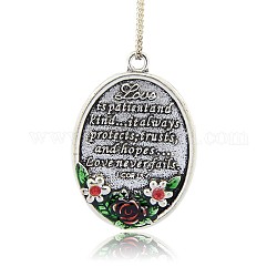Antique Silver Plated Enamel Flower Big Pendants, with Rhinestones, Red, 55x38x4mm, Hole: 4mm