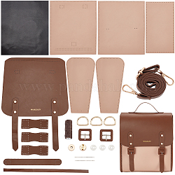 Diy pu cuero coser en kits de mochila, incluyendo tela, correa de hombro ajustable, cierre magnético, hilo, aguja, saddle brown, Producto terminado: 27x15x31cm
