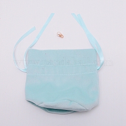 Bolsas de terciopelo para joyería con cordón y perlas de imitación de plástico, bolsas de regalo de tela de terciopelo, azul claro, 13.2x14x0.4 cm
